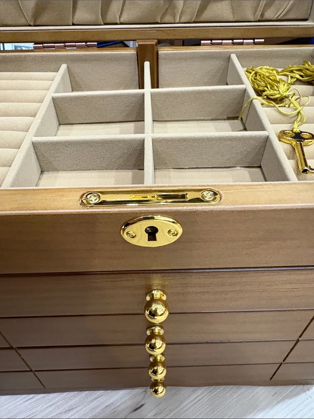 Wood Grain Jewelry Organizer Box with Gold Hardware - Brown